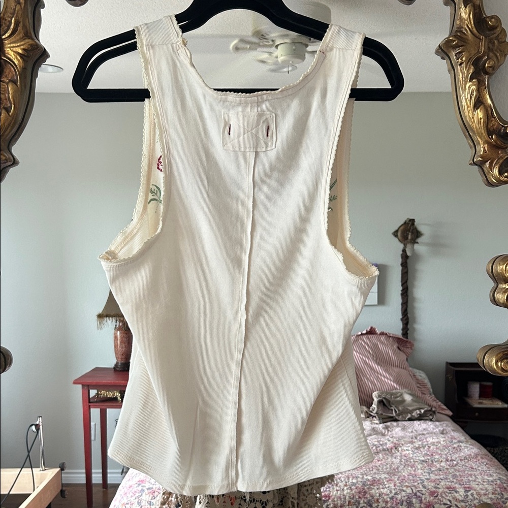NWT Free People Cream Tank Top with Red Floral Embroidery - Picture 2 of 2